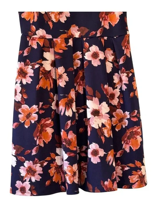 Soprano Large Blue Floral Sleeveless Fit and Flare V Neck Stretch Mini Dress - Picture 3 of 8